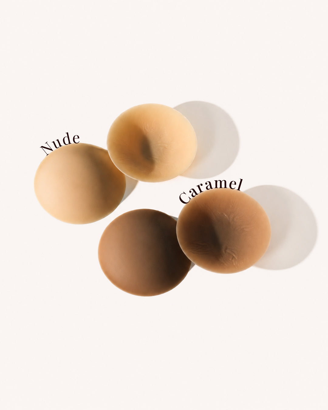 Silicone nipple covers in Nude and Caramel overlapping