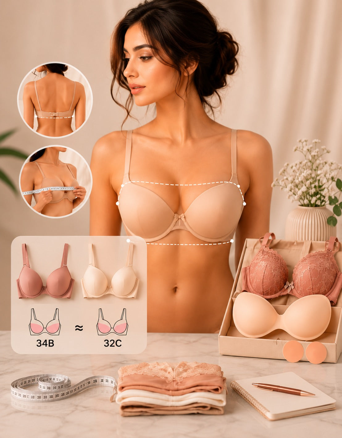 34B bra size: measurements, and why it gets confused with 32C
