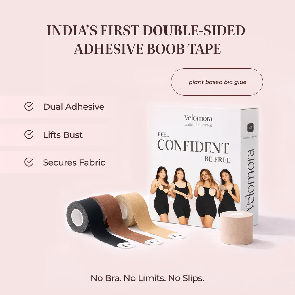 Velomora Invisible Lift™ Double-Sided Adhesive Boob Tape | No Bra. No Limits. | Adhesive Boob Tape for Deep Necklines