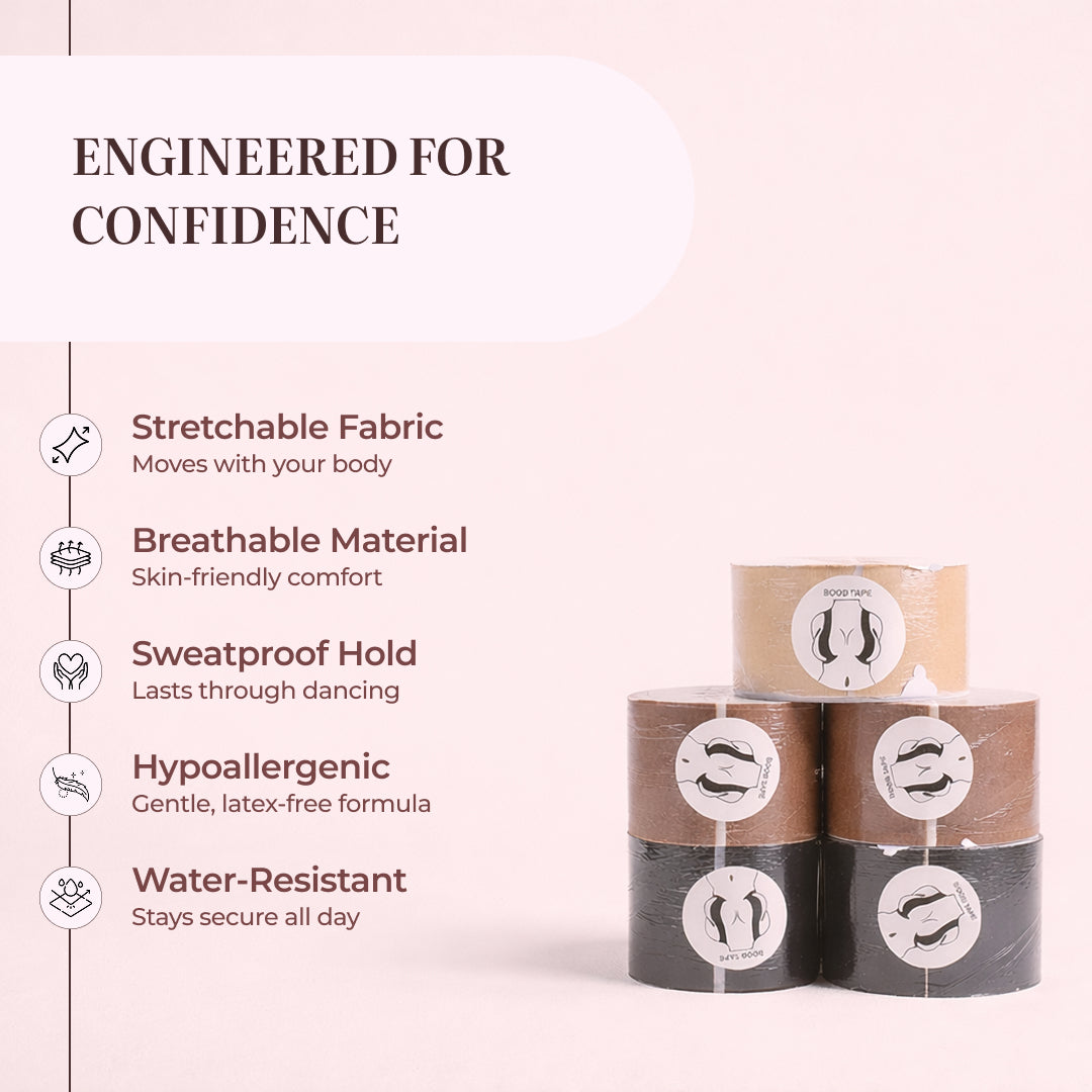 Velomora Invisible Lift™ Double-Sided Adhesive Boob Tape | No Bra. No Limits. | Adhesive Boob Tape for Deep Necklines