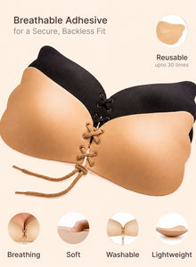 Adhesive Breathable Extra Cleavage Backless|Strapless Stick On Bra | Reusable Up to 30 Times