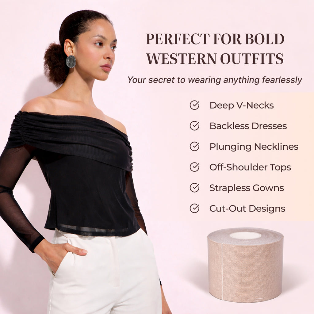 Velomora Invisible Lift™ Double-Sided Adhesive Boob Tape | No Bra. No Limits. | Adhesive Boob Tape for Deep Necklines