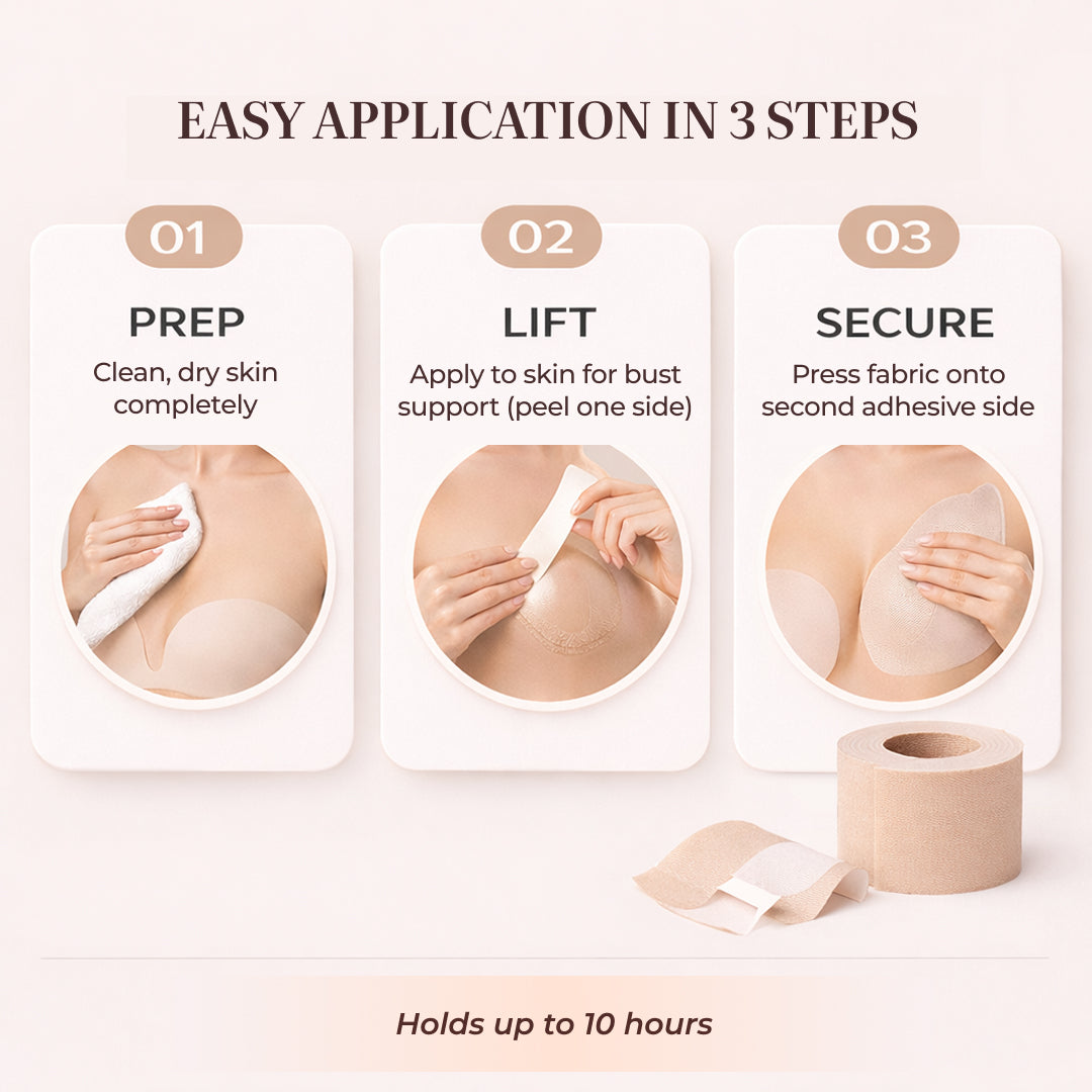 Velomora Invisible Lift™ Double-Sided Adhesive Boob Tape | No Bra. No Limits. | Adhesive Boob Tape for Deep Necklines