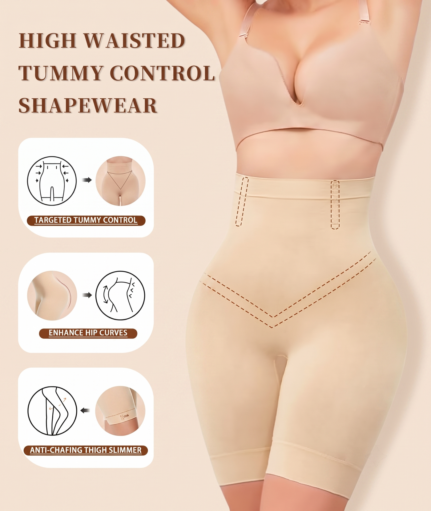 Velomora High-Waisted Thigh Shaper Shorts for Women – Seamless Tummy, Waist, Hip & Thigh Control
