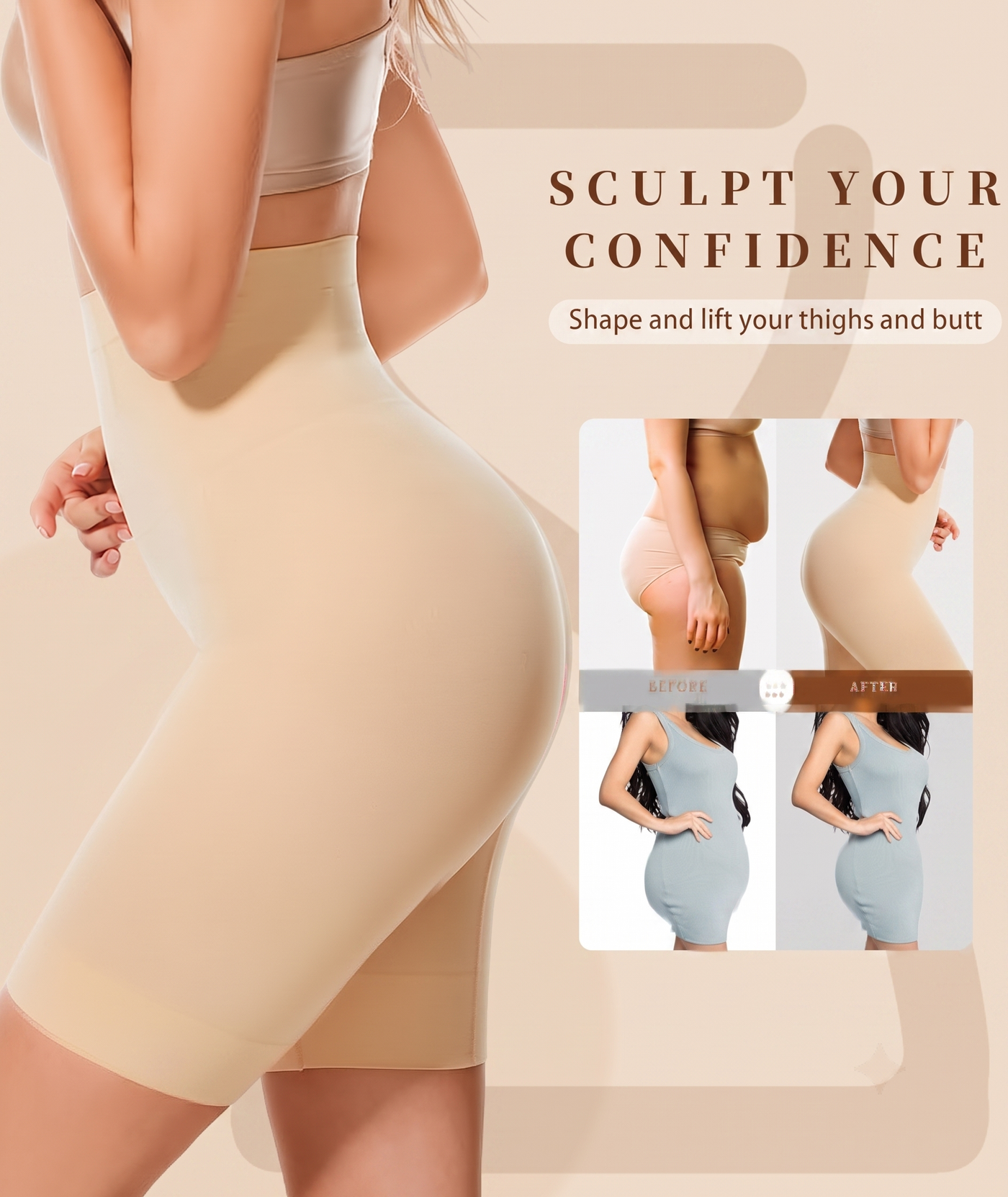 Velomora High-Waisted Thigh Shaper Shorts for Women – Seamless Tummy, Waist, Hip & Thigh Control