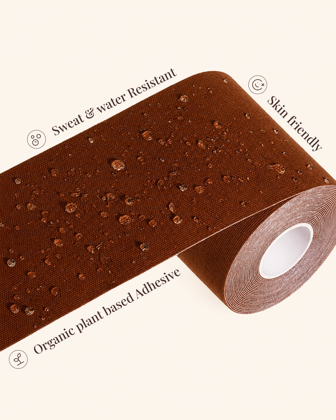 Brown tape roll with water beading, plant-based adhesive and water resistant