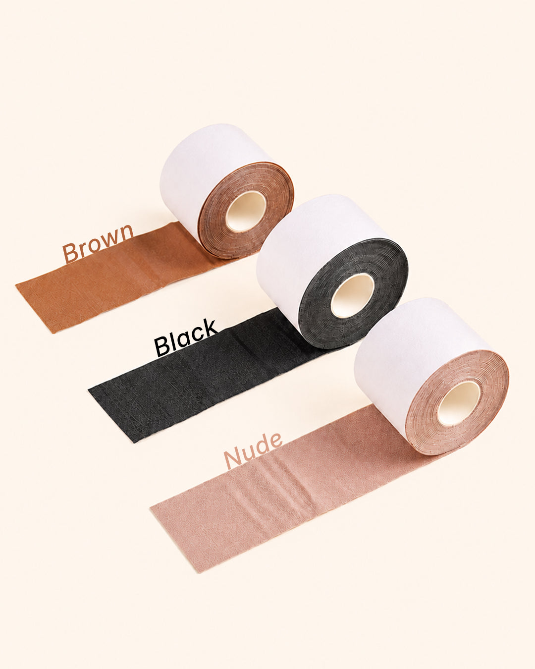 Double-sided body tape in three shades: brown, black and nude