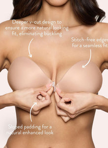 Fit diagram on a model: deep V cut, stretch-free edges and moulded padding