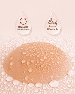 Water beading on a bio-glue nipple cover, marked reusable and washable