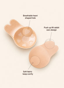 Design diagram: breathable heart-shaped opening, rabbit-ear push-up, soft fabric