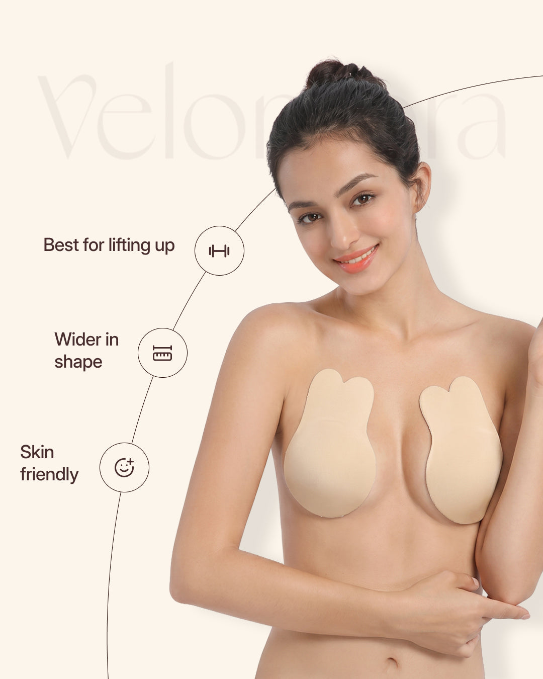 Diagram on a model: best for lifting, wider shape, skin friendly