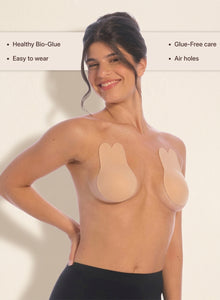 Model wearing the lift, with bio-glue and breathable air holes noted