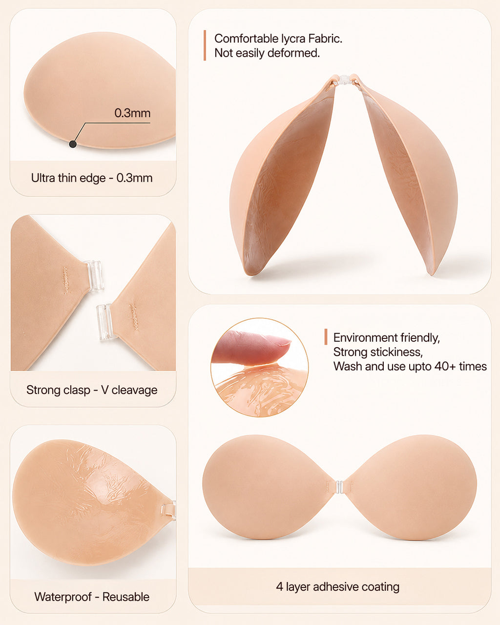 Velomora™  Breathable Strapless adhesive Bra