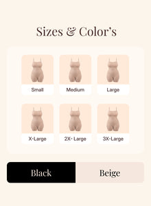 Sizes small through 3X-large, in black and beige
