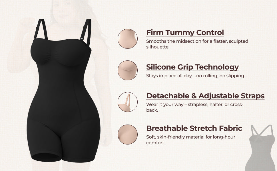 All-In-One Sculpt Detachable Straps Bodysuit And Shapewear
